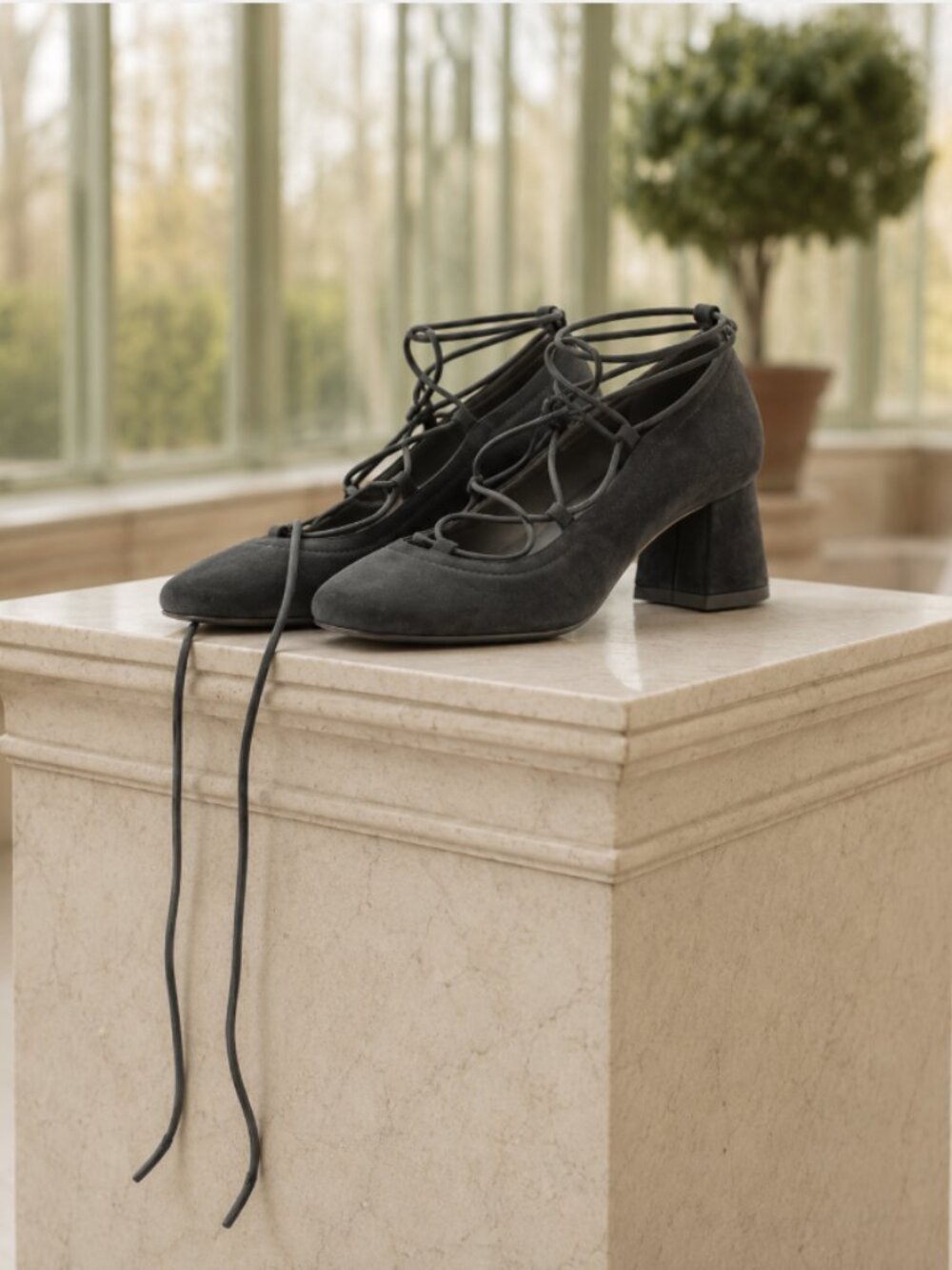Stuart Weitzman "Cordon" Lace-Up Ballerina Pumps